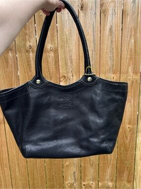 Coach Black Leather Tote with Subtle Logo